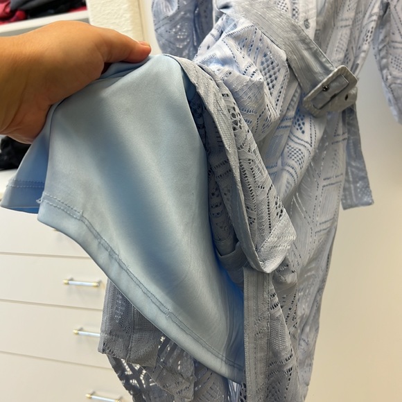 Venus Light Blue Chevron Overlay Belted Shirt Dress Women country lace - Picture 14 of 14